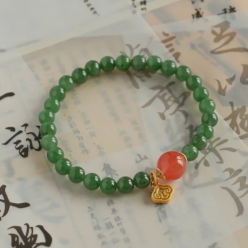 原创设计百搭简约和田玉南红玛瑙隔珠单圈素圈手串珠手链-6979