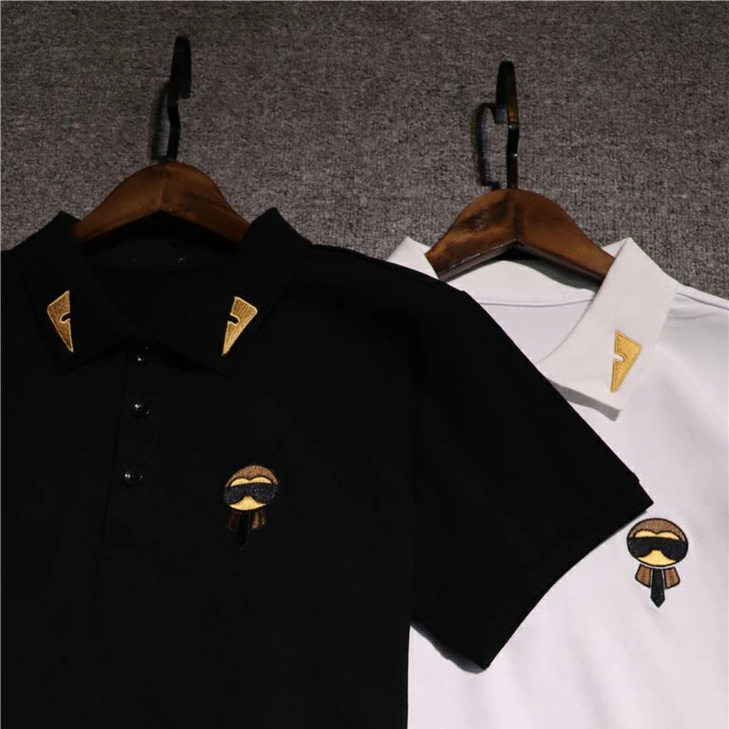 S-9XL340斤欧洲站商务街头刺绣小怪兽男POLO衫加肥加大