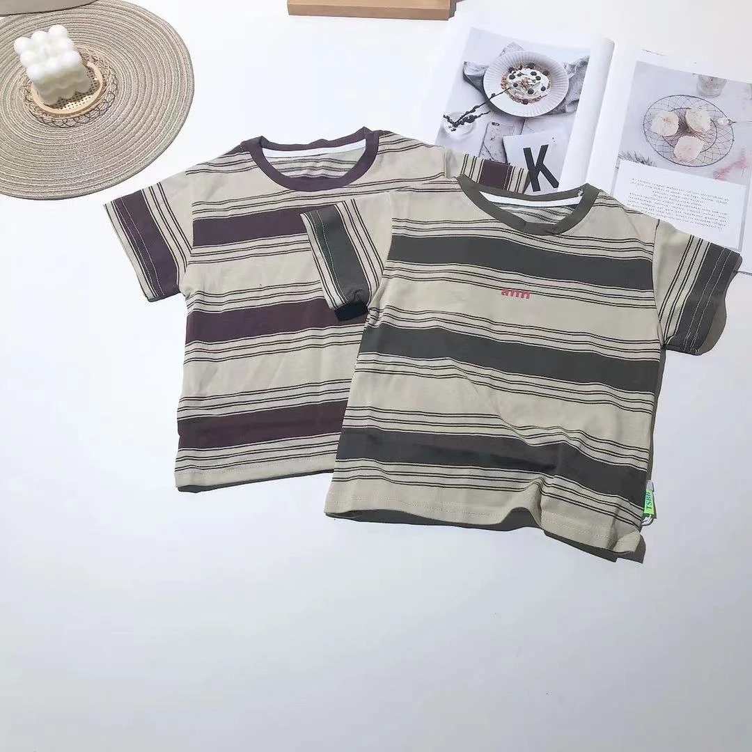 C092天使儿童夏季条纹a字母短袖T恤（身高+20拍