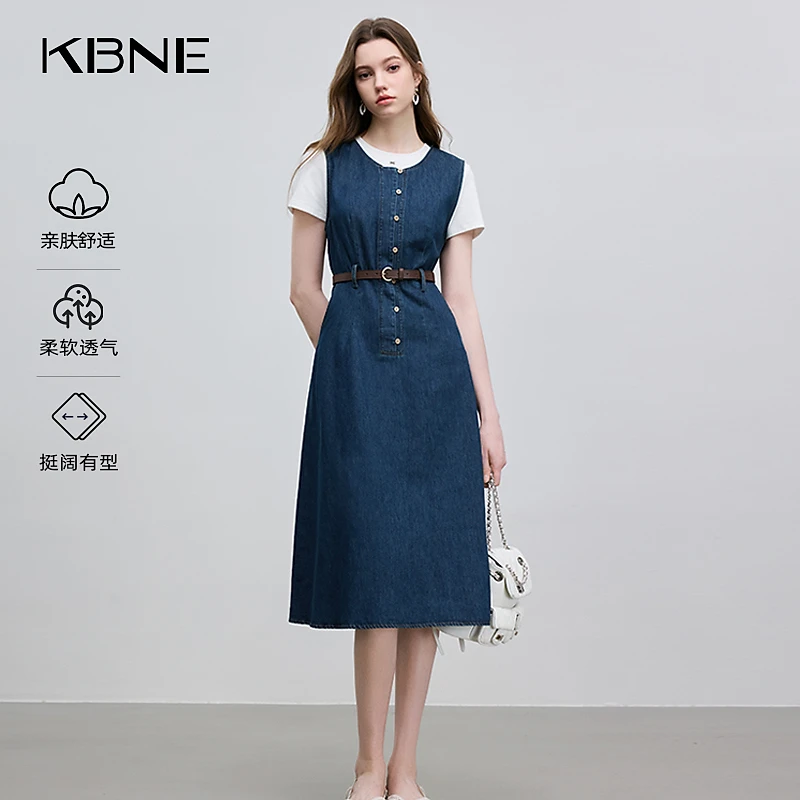 KBNE上班族通勤风女装高级感连衣裙春款2025新款爆款牛仔背心裙