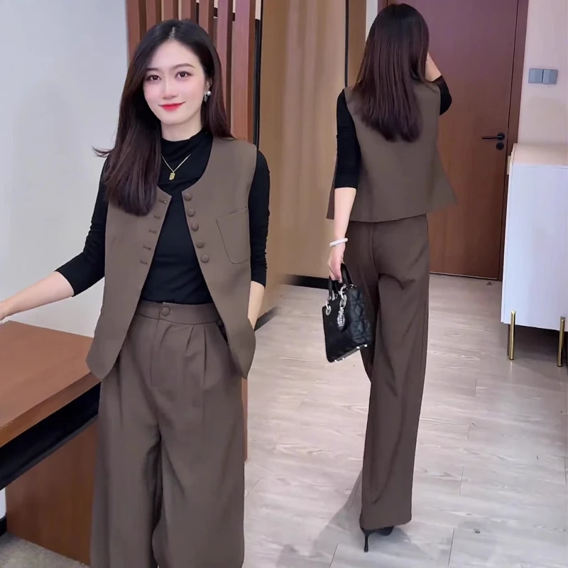 欧货西装马甲阔腿裤女秋季马甲套装女款爆款2025新款春季高级感MM