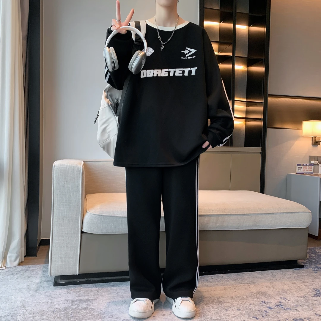 青少年春秋款学生宽松韩版青春潮流时尚运动休闲棉质加长秋季套装