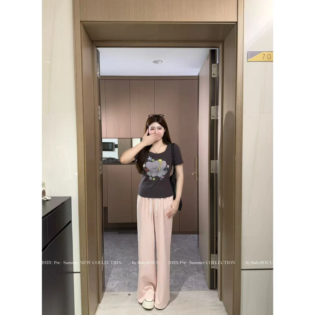 【现货】温与柔【懒人奶昔裤】显瘦设计感休闲裤宽松女装收腹直筒裤