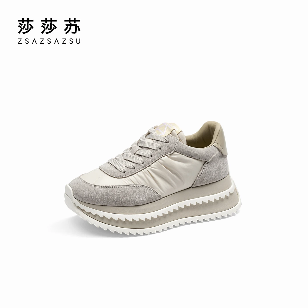 【松糕塔塔】莎莎苏秋季新款增高压褶厚底休闲运动阿甘鞋ZA54585-30