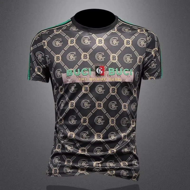 短袖t恤男欧洲站高端织带潮牌夏季新款韩版休闲滑料透气大码半袖