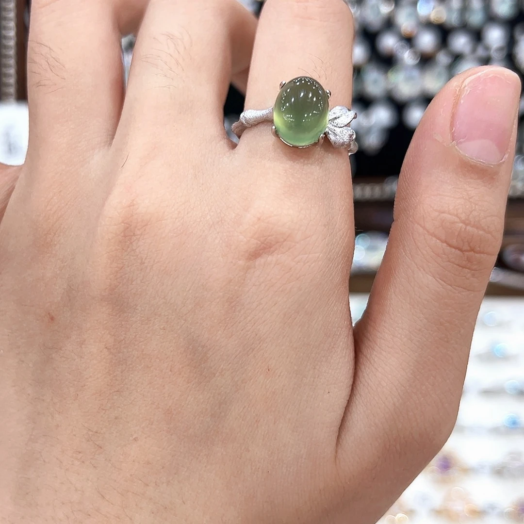 鸿****蛇纹石玉银S925镀金镶嵌戒指