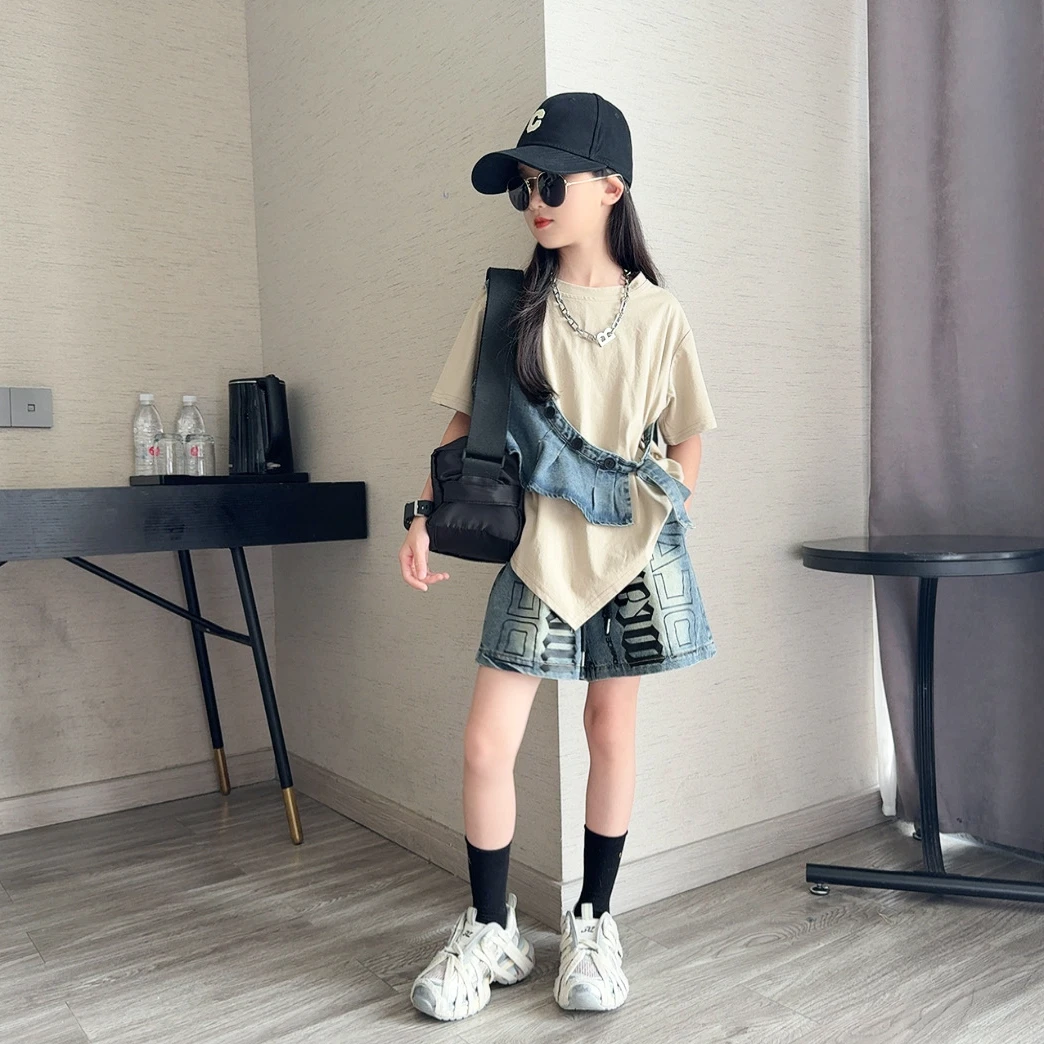 女童夏季套装2025新款洋气儿童短袖休闲夏装大童夏款短裤两件套潮