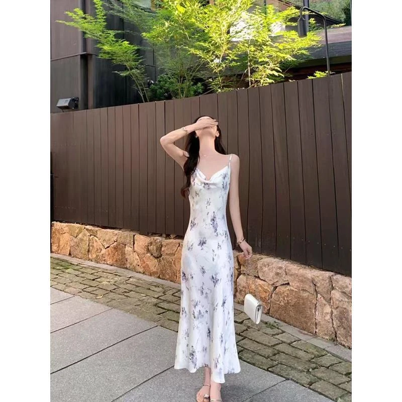YTT 6301高级露背印花吊带夏季背心连衣裙