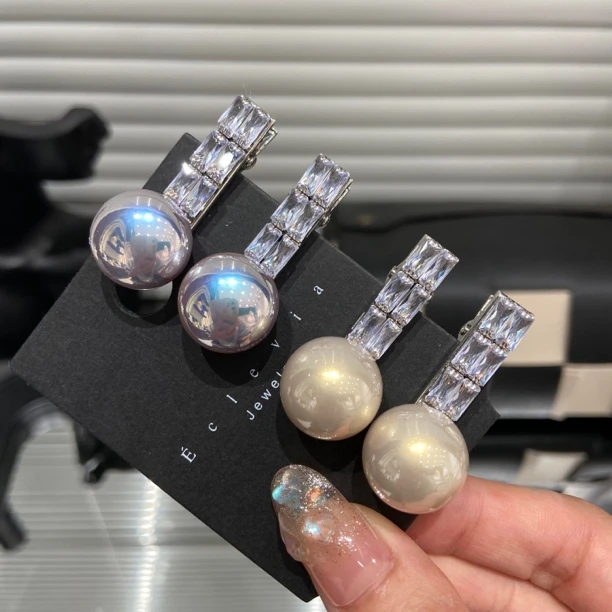 E4245两只装 人鱼姬高亮贝珠水晶方钻发夹复古侧边夹发饰鸭嘴夹女