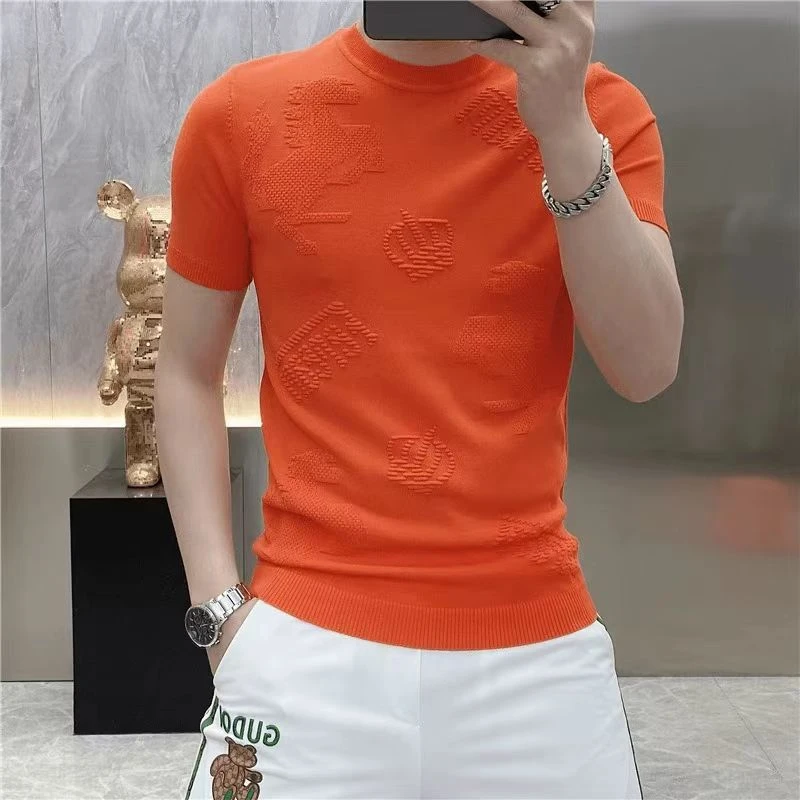 高档圆领针织短袖T恤男士夏季时尚百搭打底半袖体恤品质男装25232