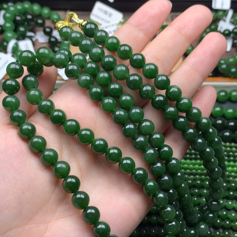 【闪购商品】颈饰未镶嵌和田玉（碧玉）8m菠菜绿毛衣链无黑点