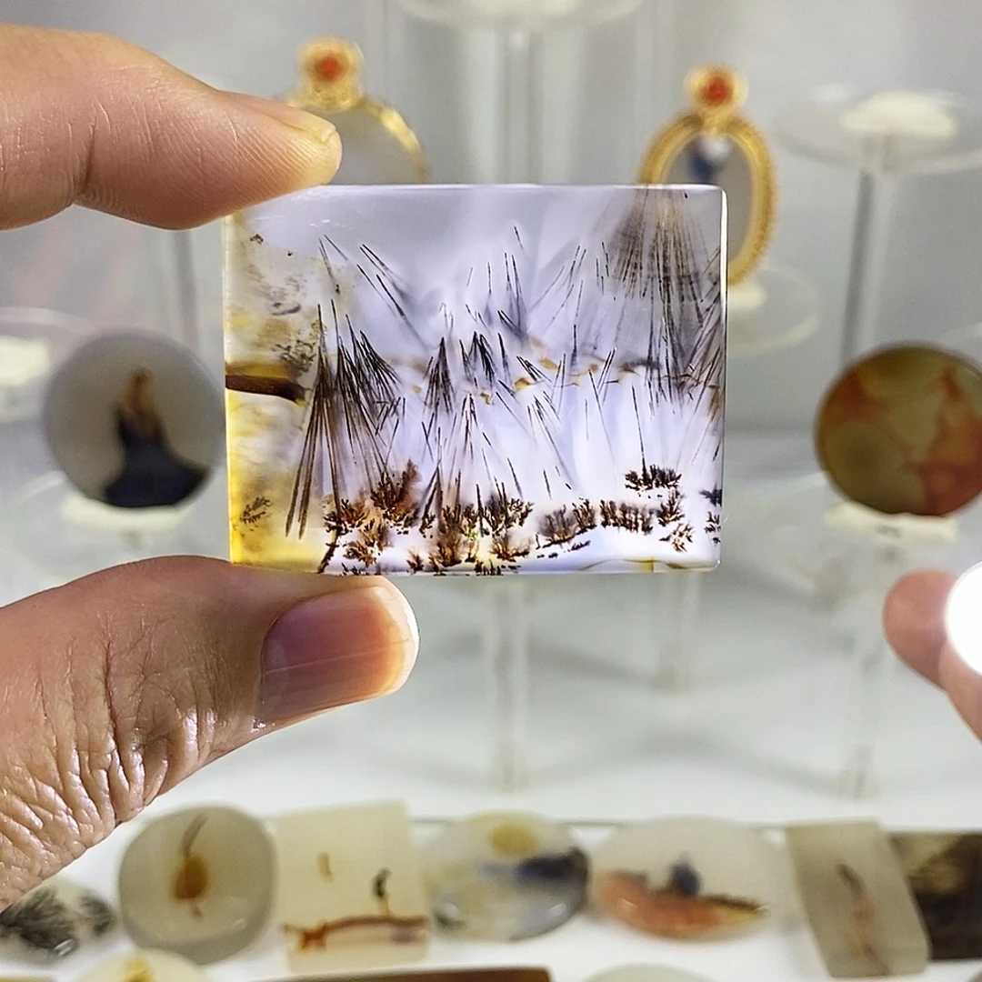 合成碳硅石非金属时尚图纹画面石饰品