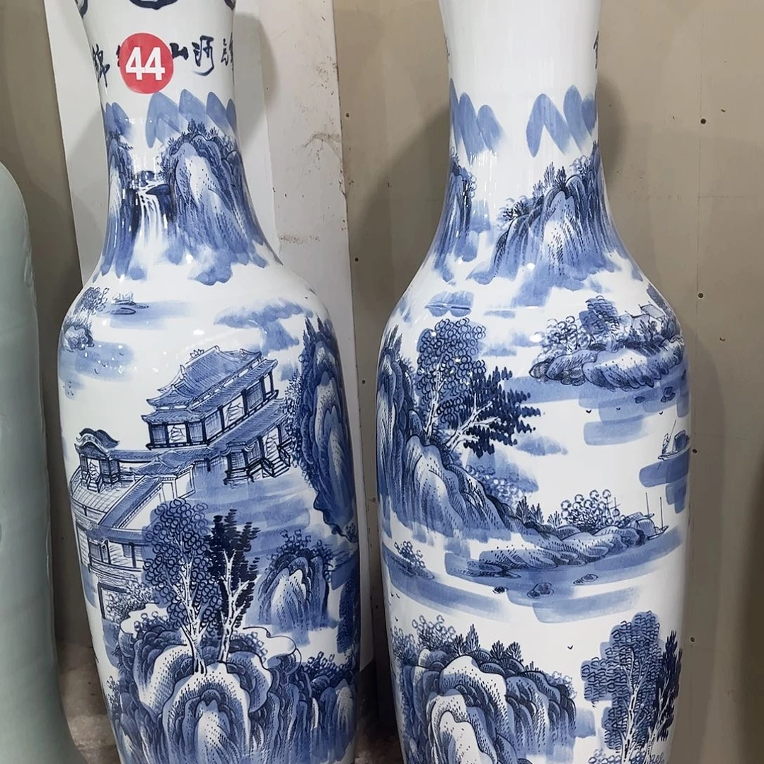 y***h陶景德镇落地大花瓶高度1.6左右手绘一对