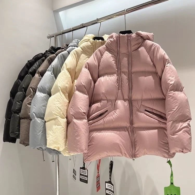 泡芙羽绒服女双拉链2025冬新款韩版连帽白鸭绒加厚宽松保暖外套潮