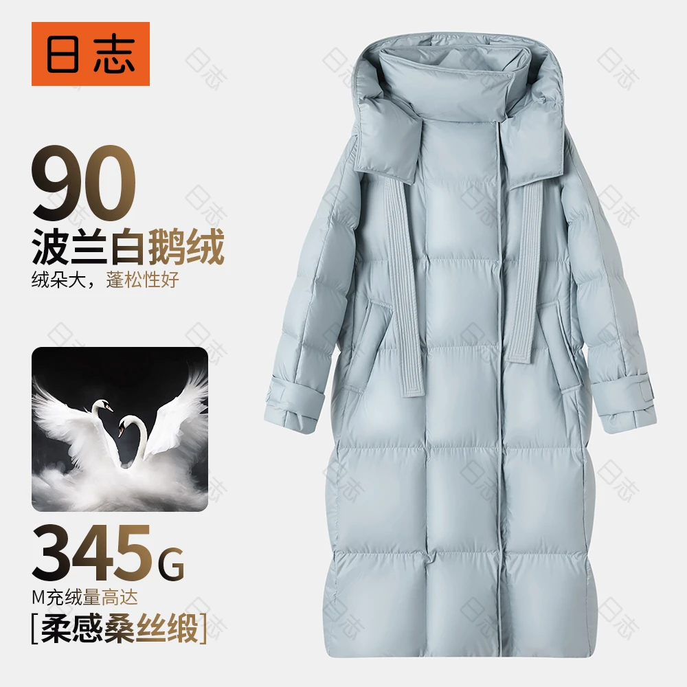 日志【8*格】波兰进口白鹅绒连帽可脱卸蓬松长款保暖鹅绒服DD34Y124