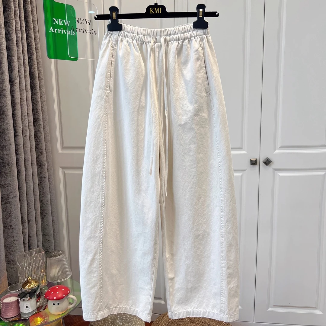 高级感欧洲站松紧腰杏色休闲裤女哈伦裤宽松时尚百搭弯刀裤秋爆款