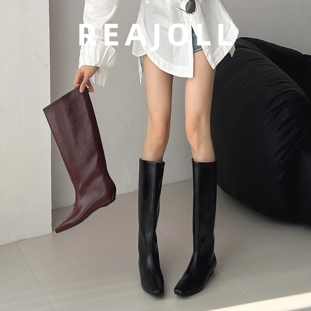 长筒靴子女2025秋冬新款优雅法式宽版裤管靴灰色绝美百搭高筒长靴
