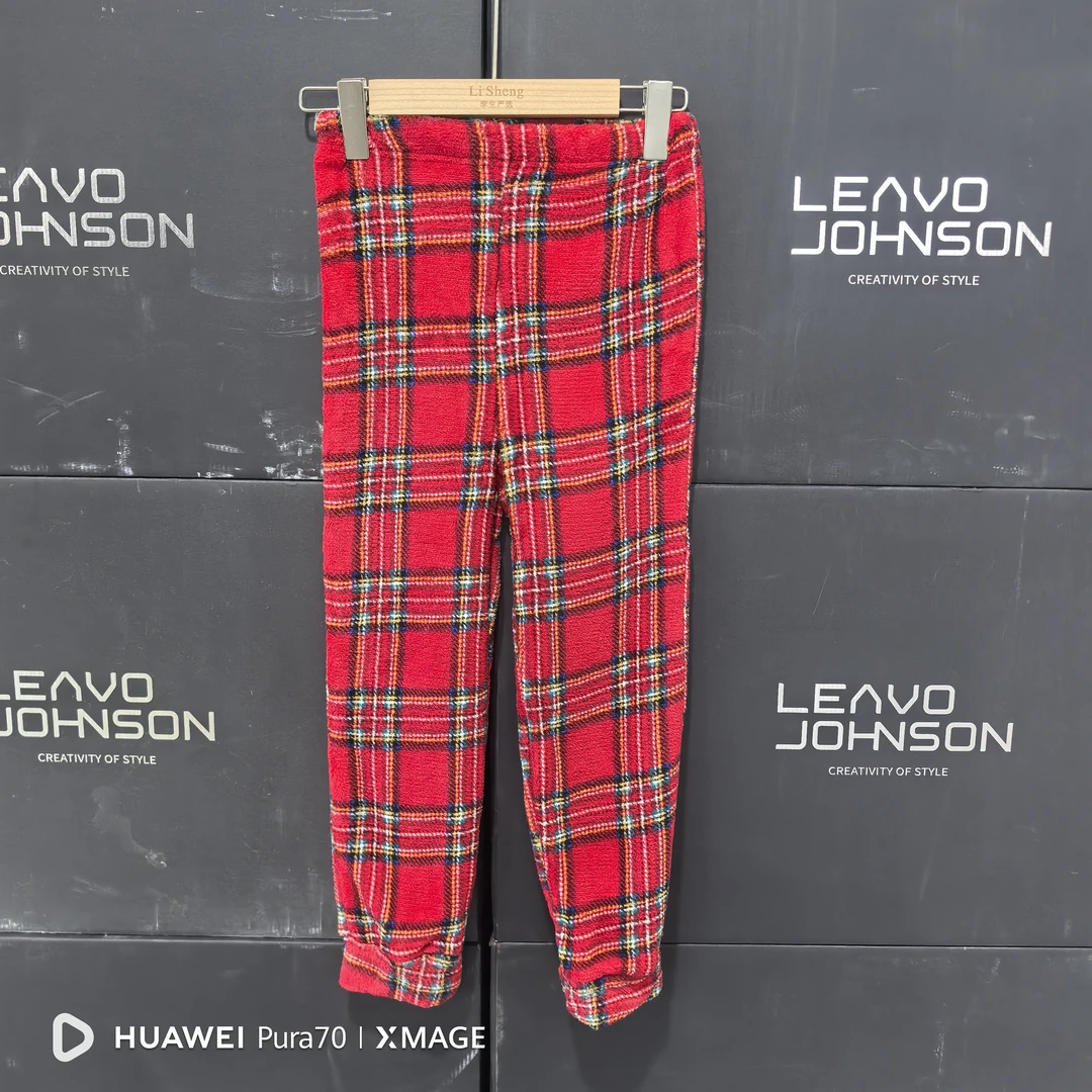 m020冬季新外贸女童自然松紧腰撞色格子束口长裤