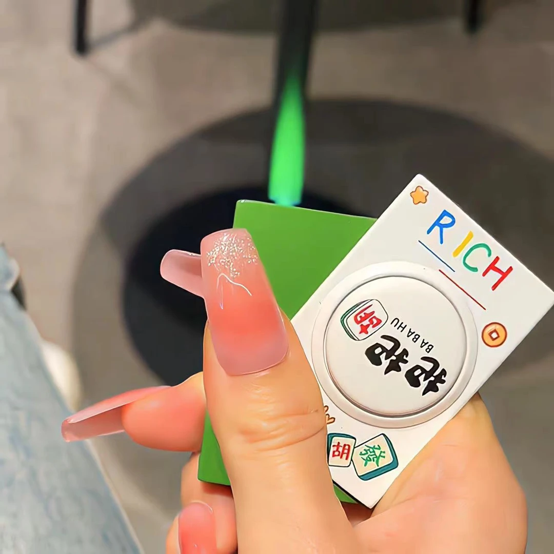 旋转侧滑麻将造型防风绿色火焰创意炫酷国潮网红送男友礼物