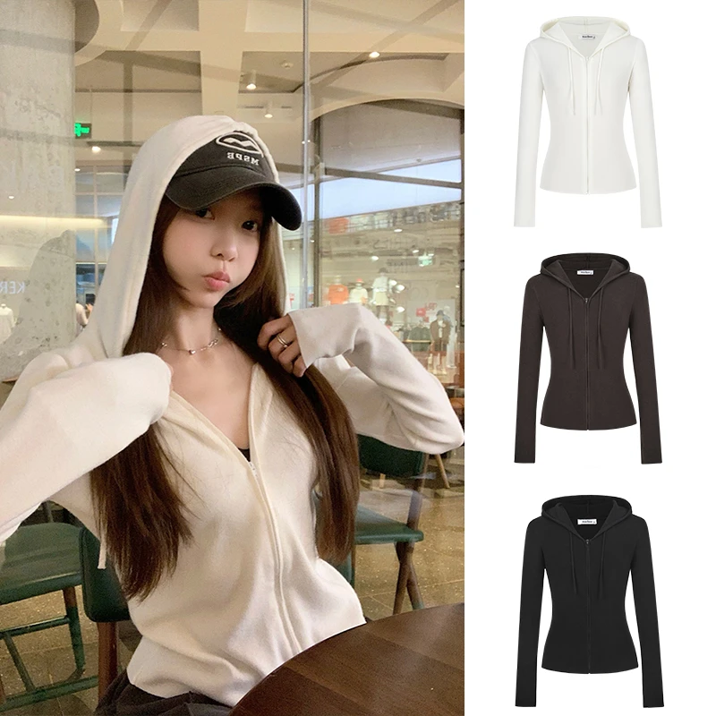 Moses Queen/魔西女王辣妹ins风针织连帽开衫早秋掐腰上衣短外套