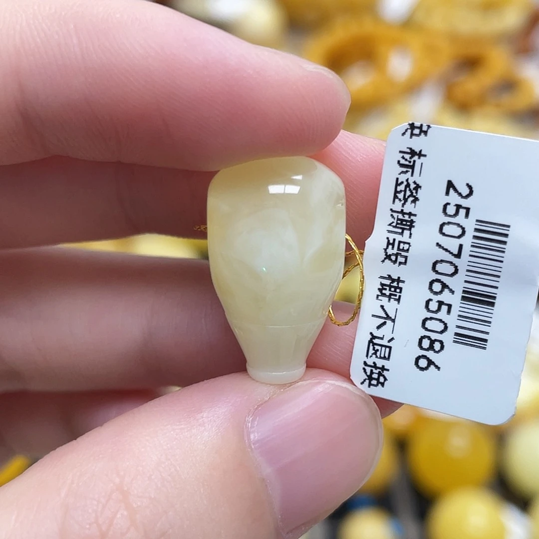 未镶嵌蜜蜡珠宝奇石三通荔枝白浓白飘花12.1mm瑕