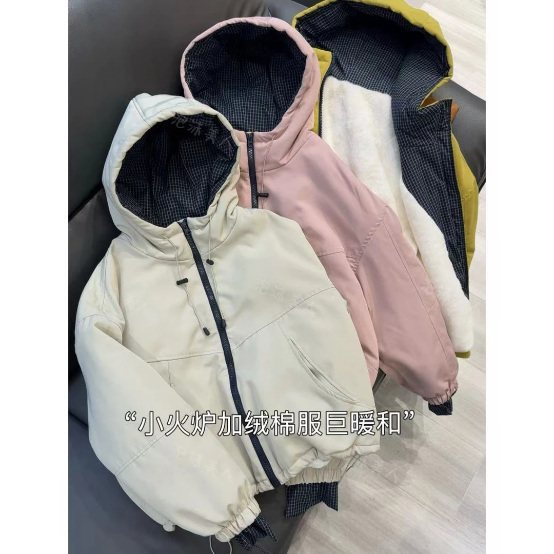 小火炉加绒棉服」韩版2025冬季女新款连帽保暖时尚外套棉衣秋冬