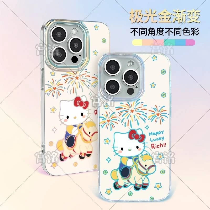 烟花蝴蝶结KT骑马极光金壳适用于iPhone苹果17手机壳华为oppo小米