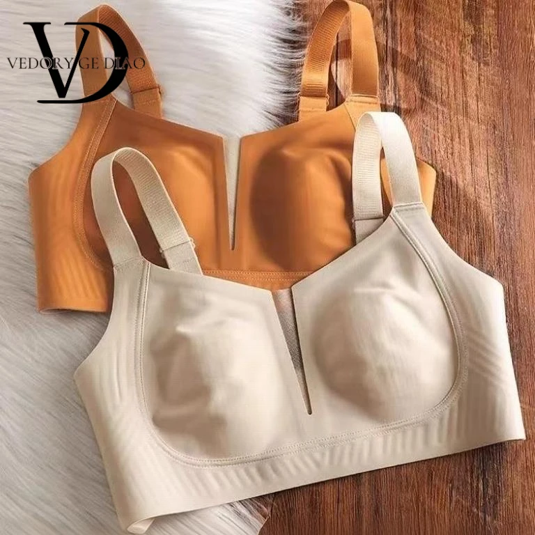 维多利亚无痕超薄款内衣女大胸显小收副乳防下垂全罩杯调整型大码