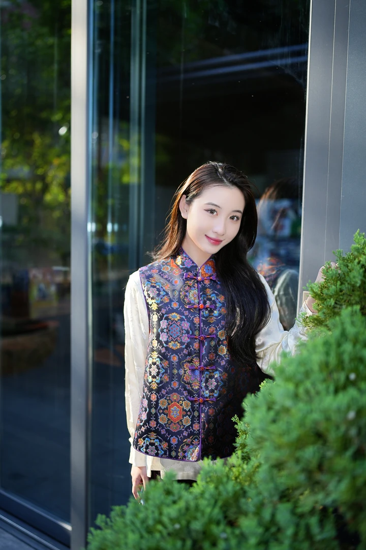 蓝大【浩渺】新中式国风桑蚕丝马甲7035