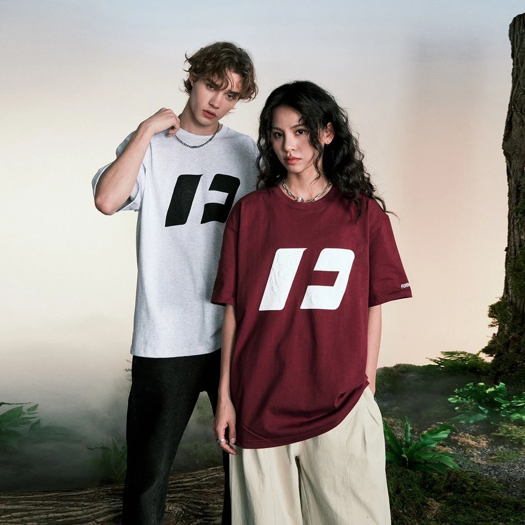 明星同款国潮酒红色短袖T恤男女夏季纯棉体恤美式学生半袖上衣ins