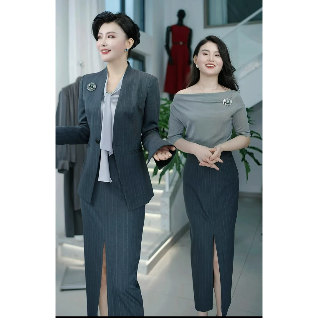 YJ【女总裁】设计师高定灰色条纹西装