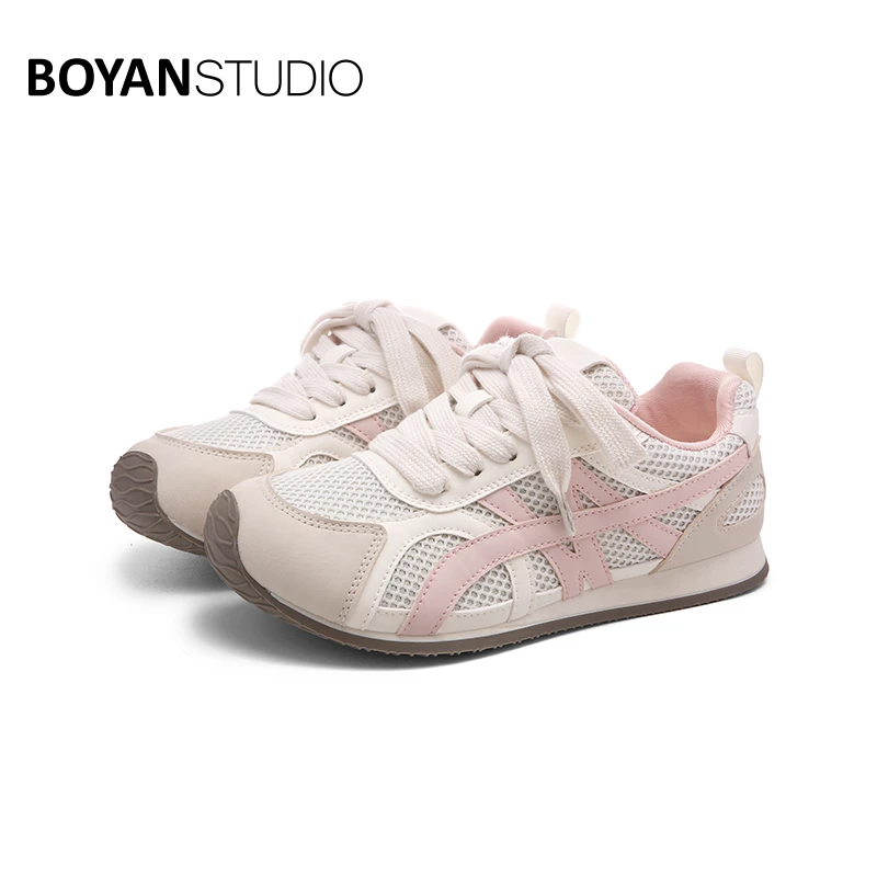 夏季轻便透气小白鞋子女款爆款2025新款网红ins厚底板鞋网面网鞋