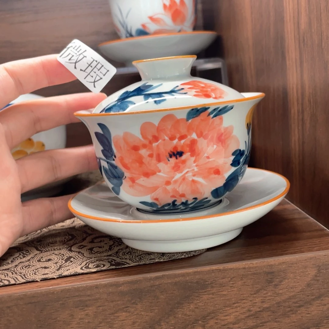 釉下手绘茶具微瑕