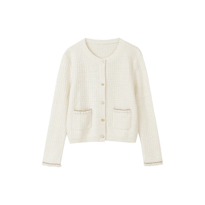 【达人专属】轻奢气质针织衫小香风混色钩花开衫N1545