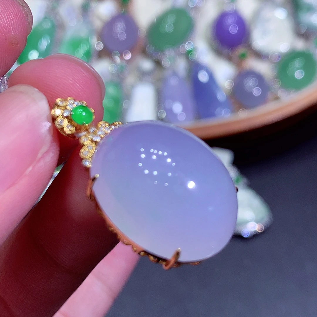 翡翠18K金镶嵌吊坠(不含链)