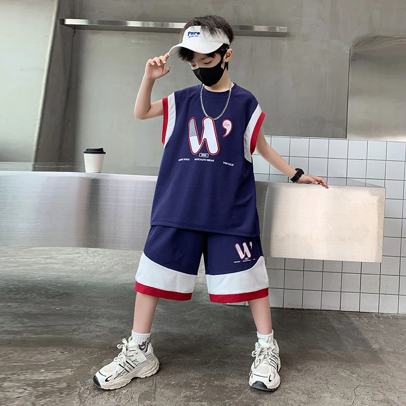 男童无袖套装夏季2025新款洋气中大儿童12-15岁男孩夏装运动套装