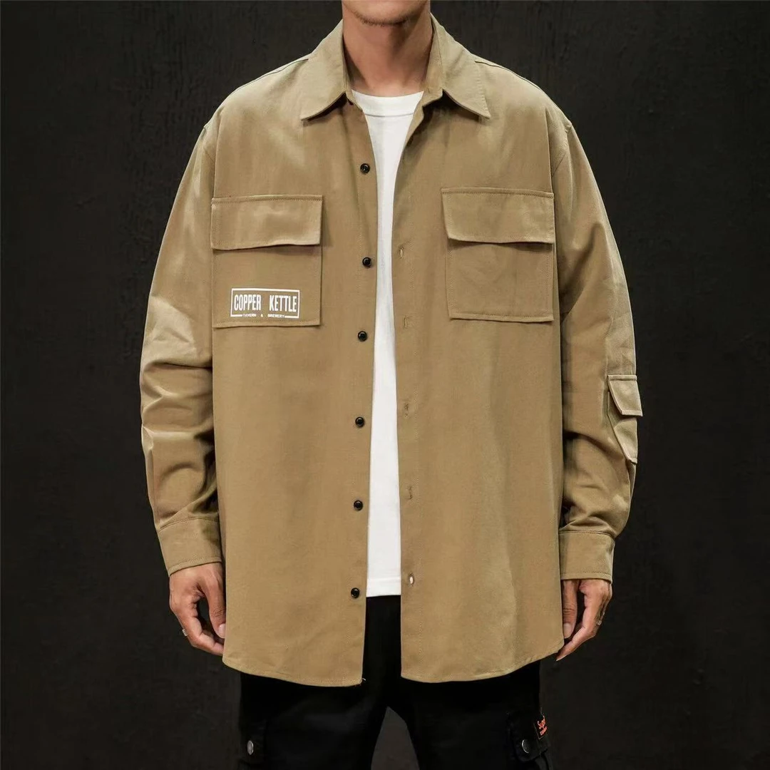 港风日系潮牌短袖衬衣春夏秋季工装衬衫男长袖潮百搭宽松休闲外套