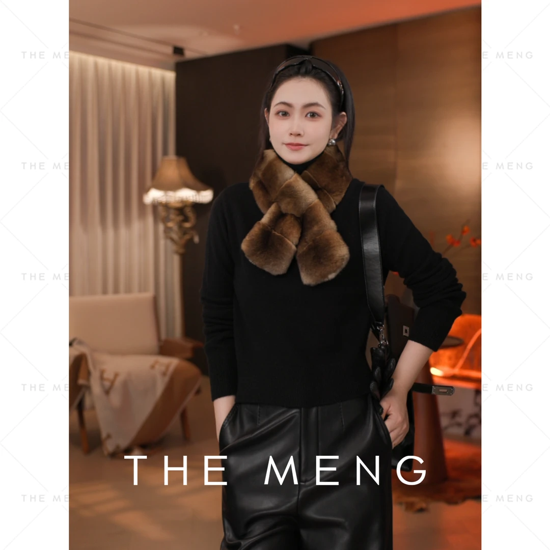 THE MENG【财阀】青紫蓝獭兔毛皮贵妇软糯皮草围巾#M254W1570