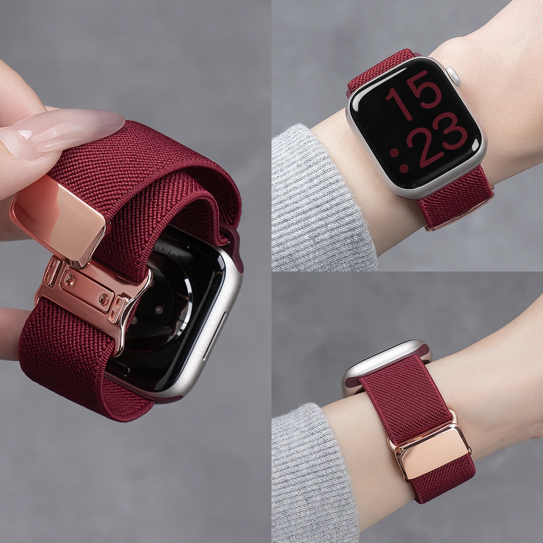 适用苹果S10手表iwatch9表带applewatch8平纹尼龙编织SE7/9女夏天