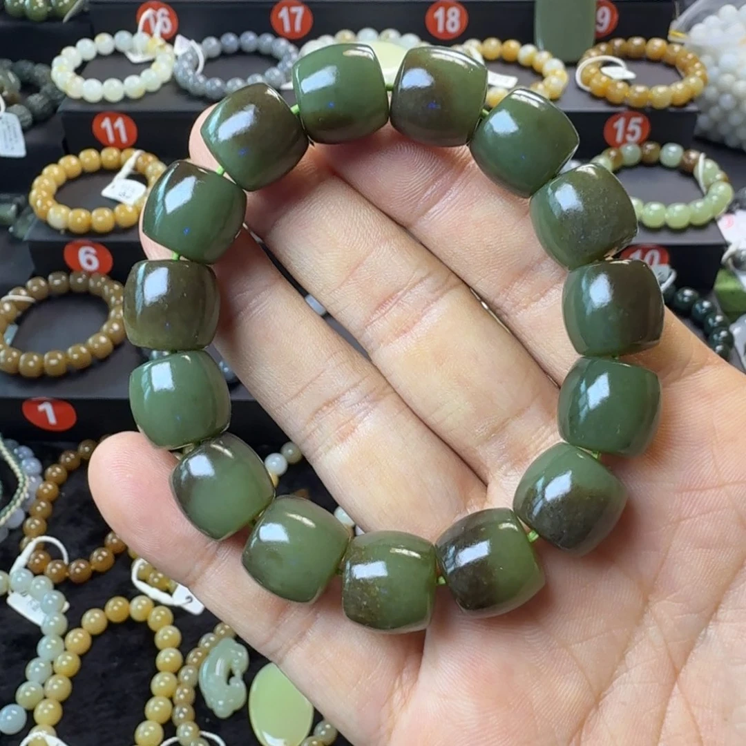 和田玉未镶嵌手链新疆若羌青黄卡14 微微结构