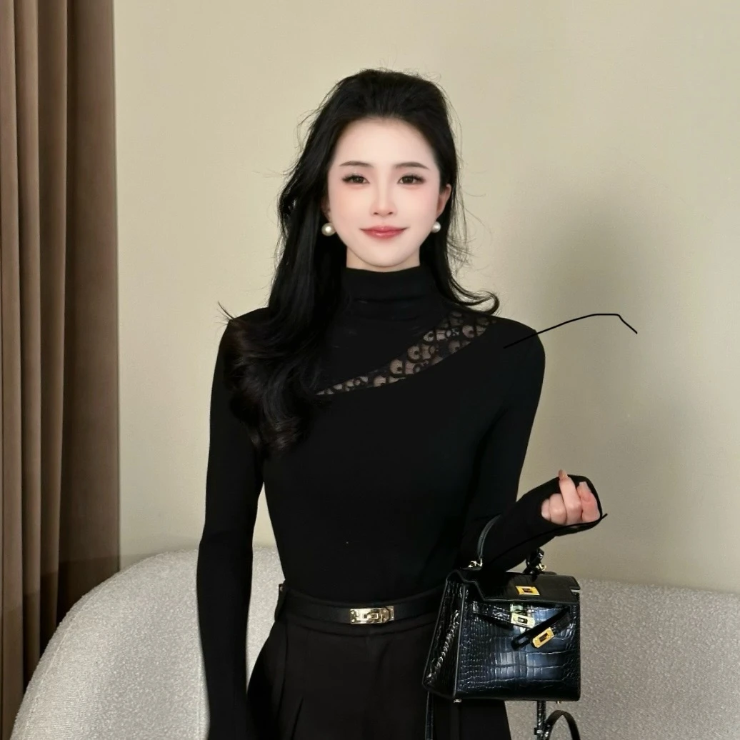 【气质入骨】设计感新款拼接长袖T恤女秋冬加绒加厚打底衫上衣8898