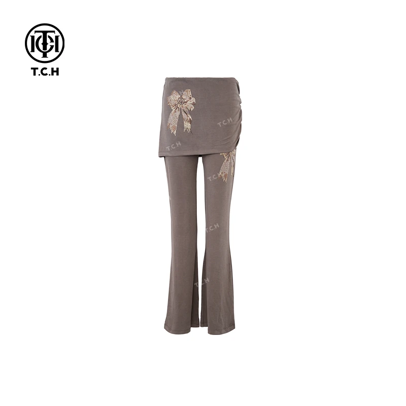 TCH现货私服烫钻工艺蝴蝶结显瘦休闲长裤女T75A20E5013轻奢tch
