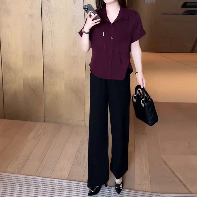 (有运费险）时尚简约纯色短袖衬衫女夏季新款百搭显瘦小个子上衣