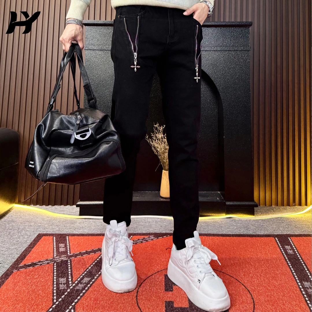 牛仔裤男款爆款2025新款高端潮流修身时尚百搭小脚裤子男