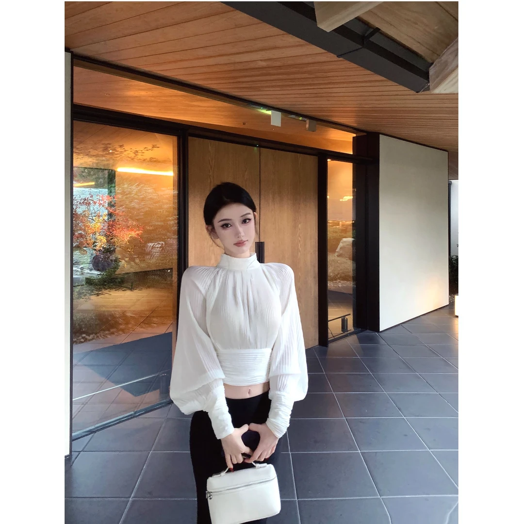 法式设计感时尚气质长袖衬衫上衣女2026秋冬新款高腰显瘦半裙套装