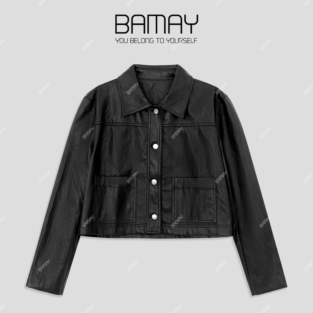 【BAMAY】2025春季新款时尚黑色高端潮流皮衣BM251PY1ZM