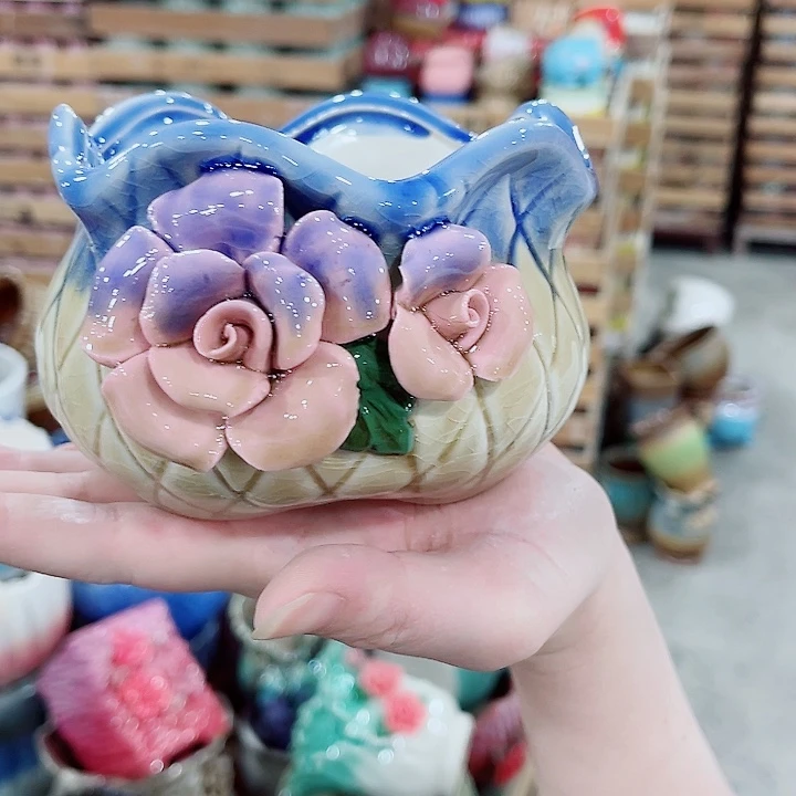 有孔，凑10元包邮陶瓷花盆发货！