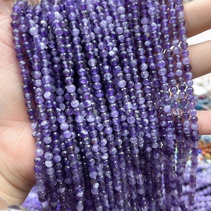 未镶嵌玛瑙/玉髓珠宝半成品一条4mm左右紫晶刻面