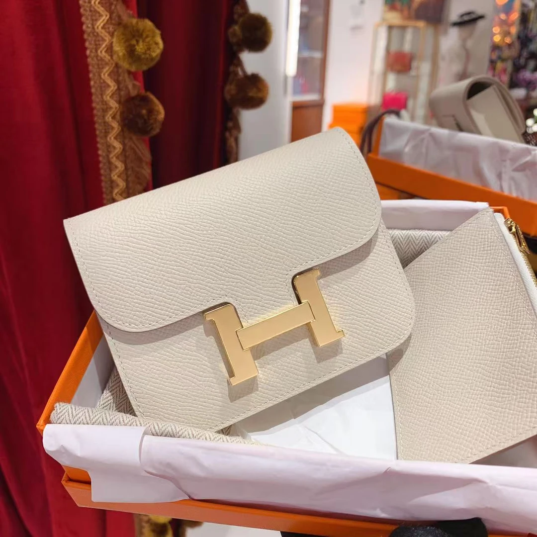 95新 Hermes/爱马仕 Constance slim奶昔白金扣epsom/22355884