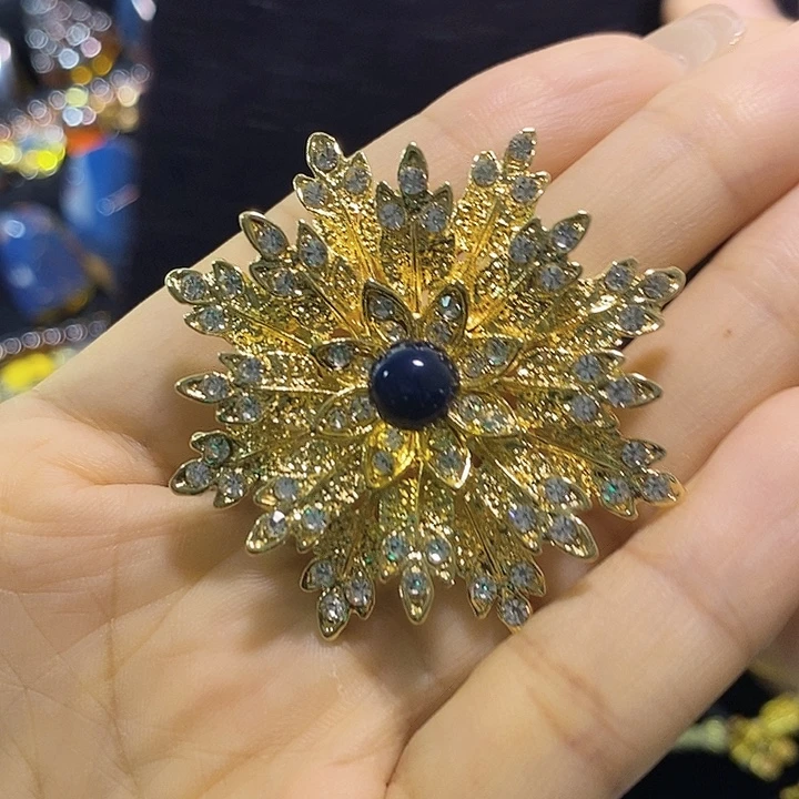 蓝珀银S925镶嵌珠宝奇石胸针